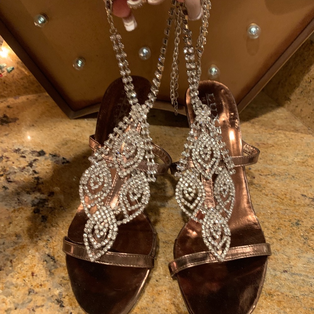 New Copper Bejeweled Heels Size 7